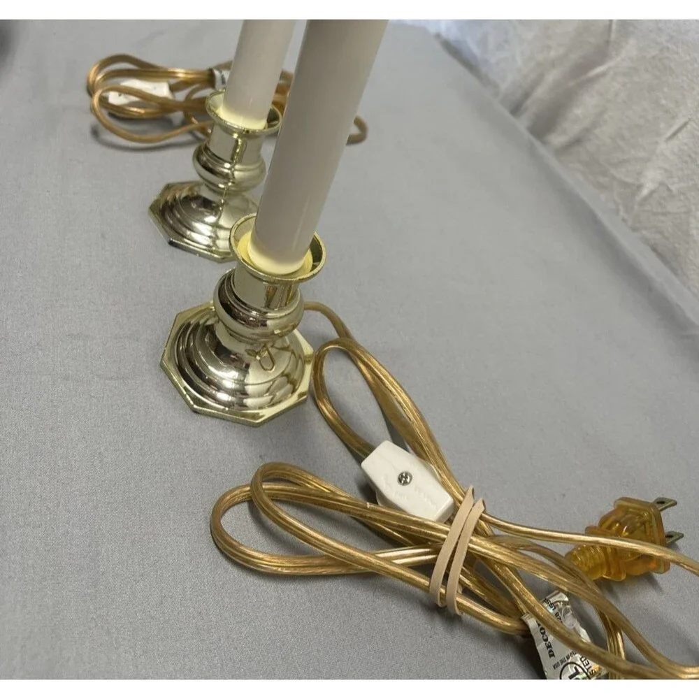 2 Vintage Electric Christmas Window Candles Lights Brass Finish Tested! Working!